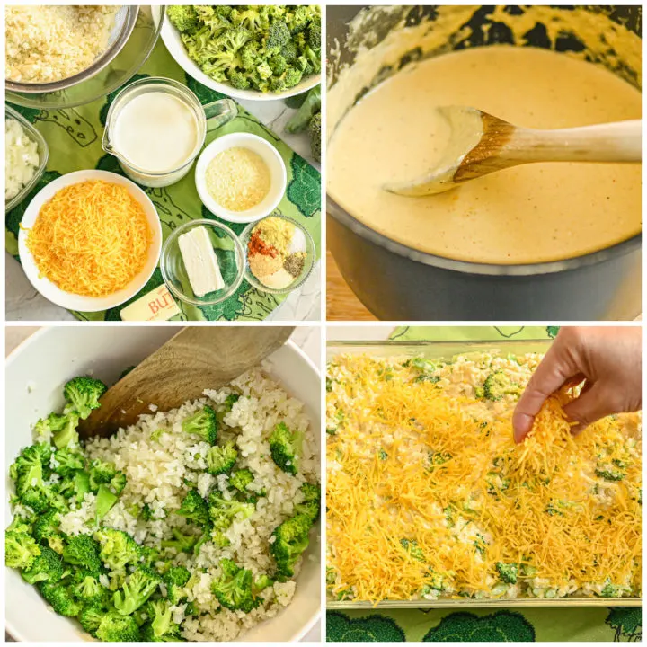 keto broccoli cauliflower rice casserole process photos