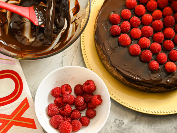 keto raspberry chocolate cheesecake process picture