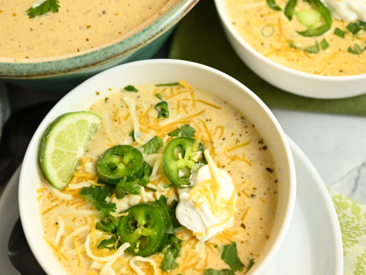 keto white chicken chili served