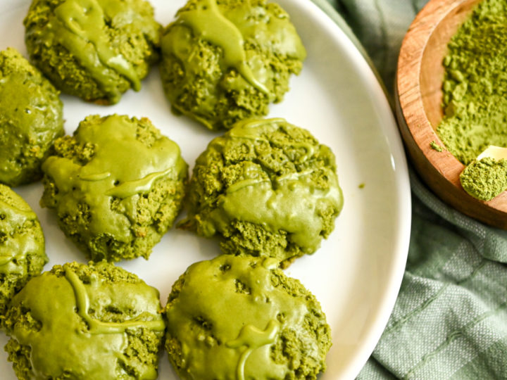 keto matcha cookies serve on a white plate