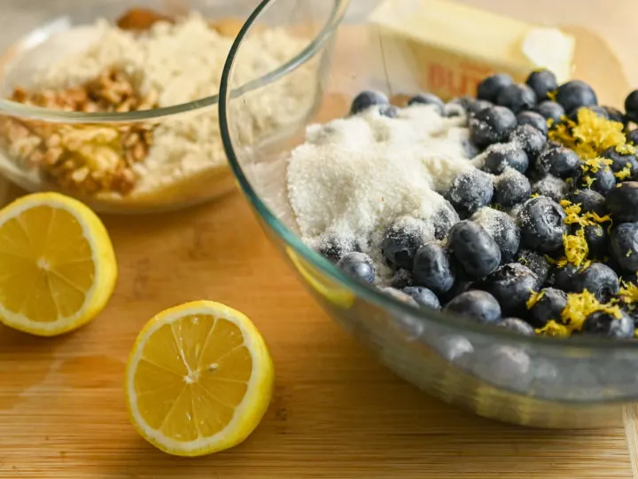 making blueberry mixture for keto blueberry crisp