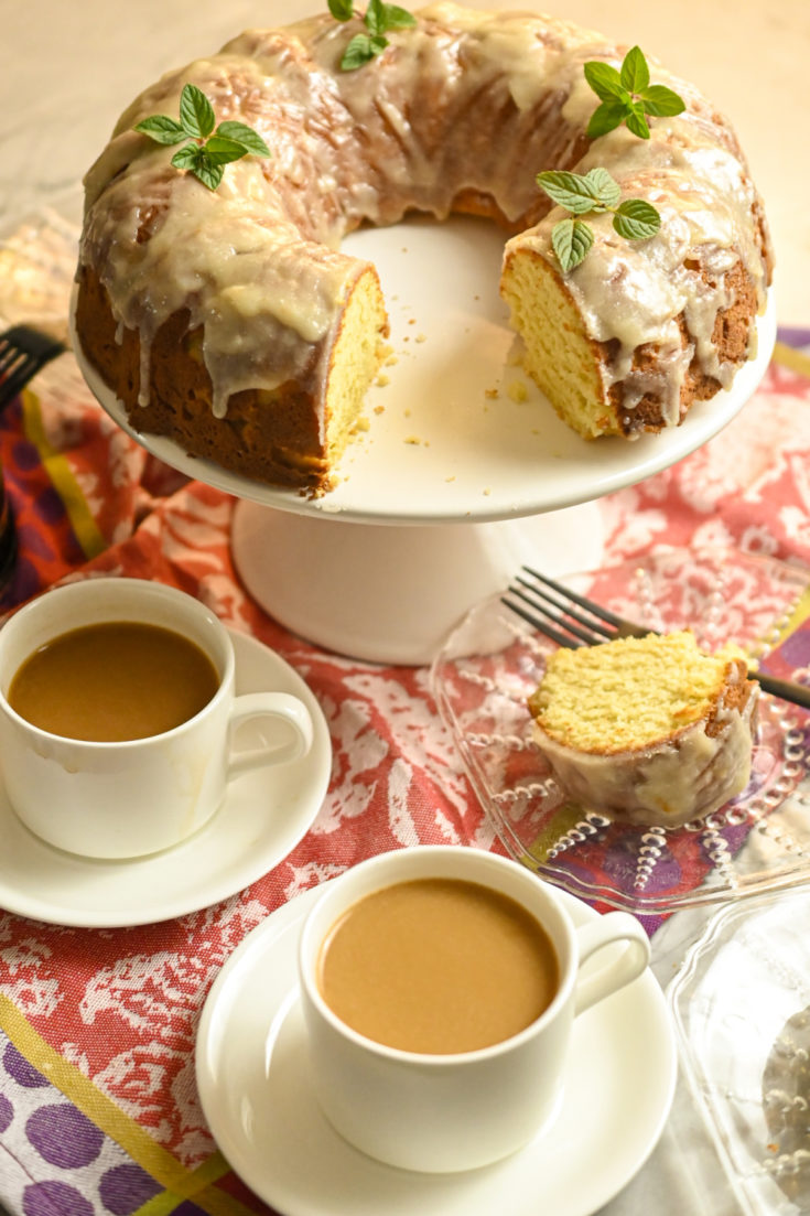 Keto Brown Butter Cake served with coffee