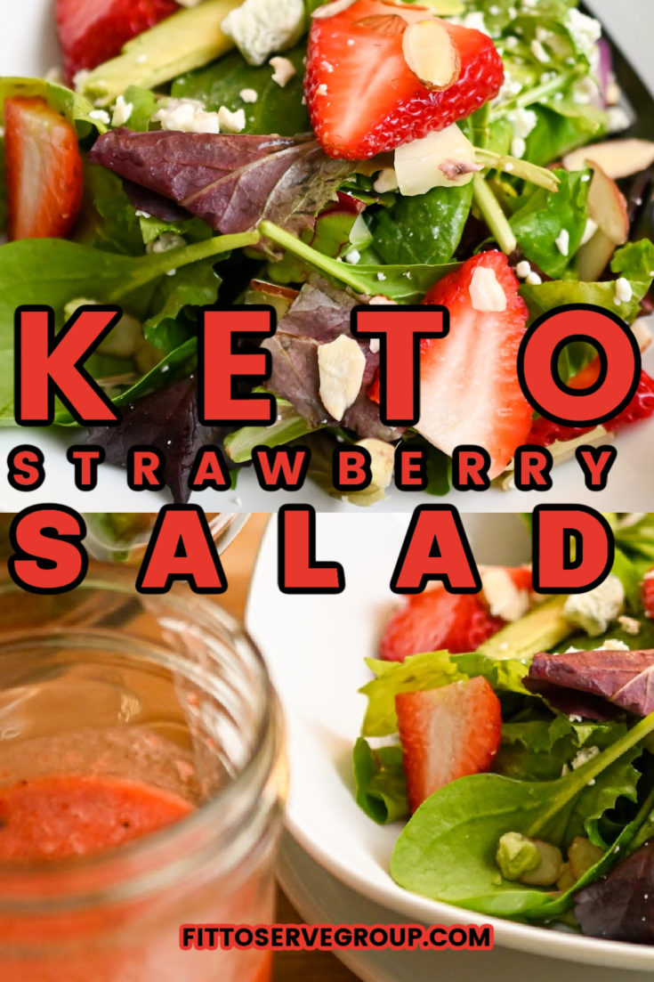 Keto strawberry salad with strawberry vinaigrette dressing (