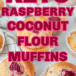 keto coconut flour raspberry muffins on marble counter