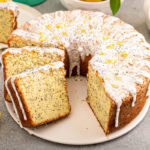 keto poppy seed lemon bundt cake sliced_