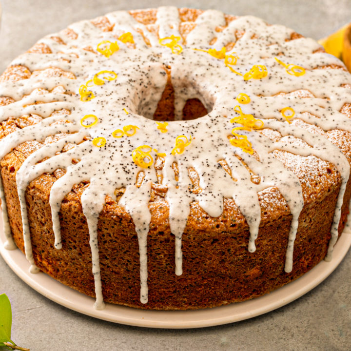 keto poppyseed bundt cake served whole