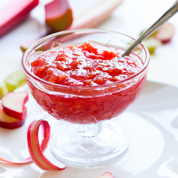 keto rhubarb compote served in s clear dessert dish