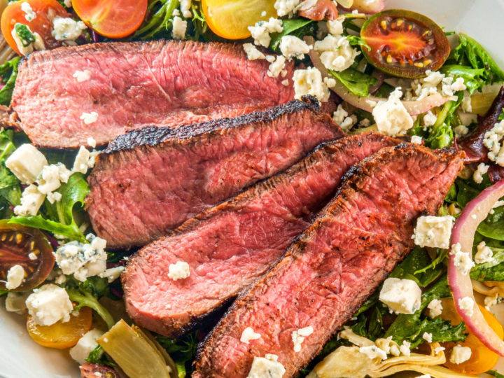 keto steak salad with homemade blue cheese dressing