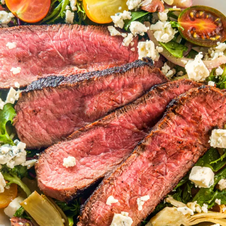 keto steak salad with homemade blue cheese dressing