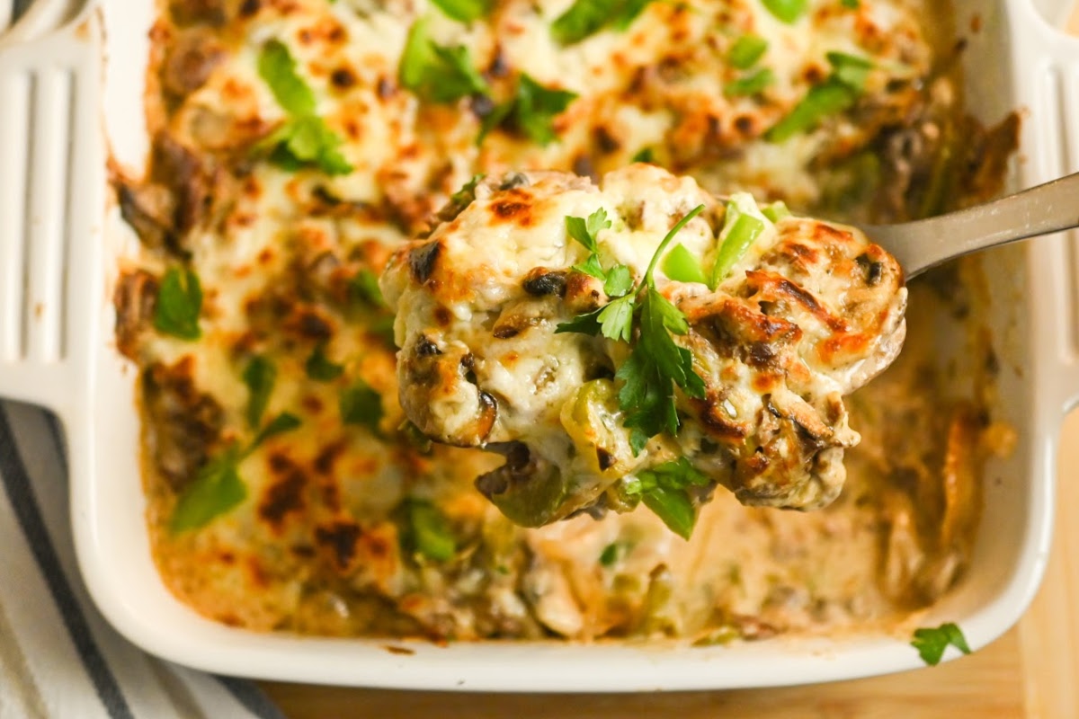 Keto Philly Cheesesteak Casserole