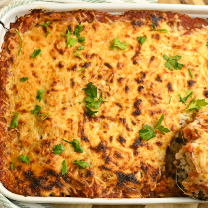 keto Italian beef casserole in a baking dish