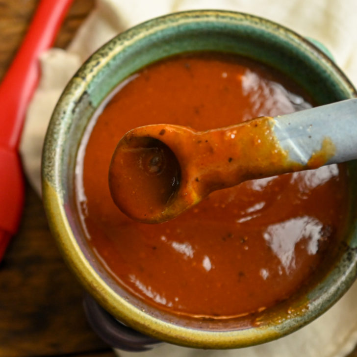 keto bbq sauce served in a small stoneware bowl