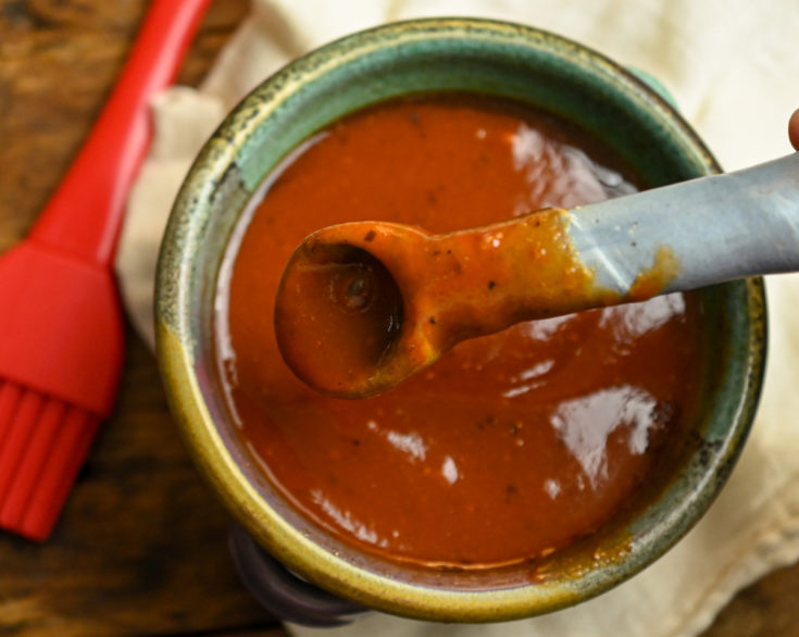 keto bbq sauce served in a small stoneware bowl