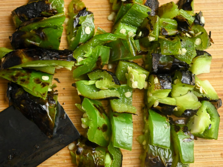 chopped roasted jalapeños with charred skins
