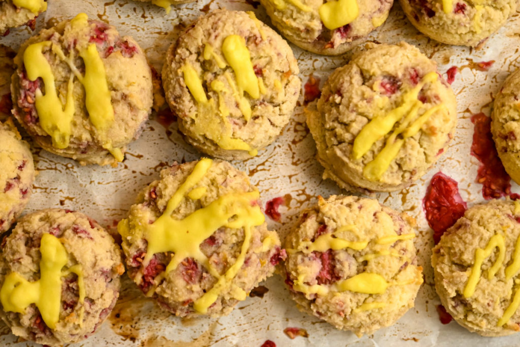 keto raspberry lemon cookies glazed with lemon icing