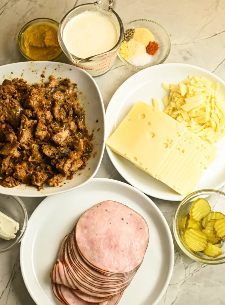 Keto Cuban Casserole Ingredients displayed on a marble counter