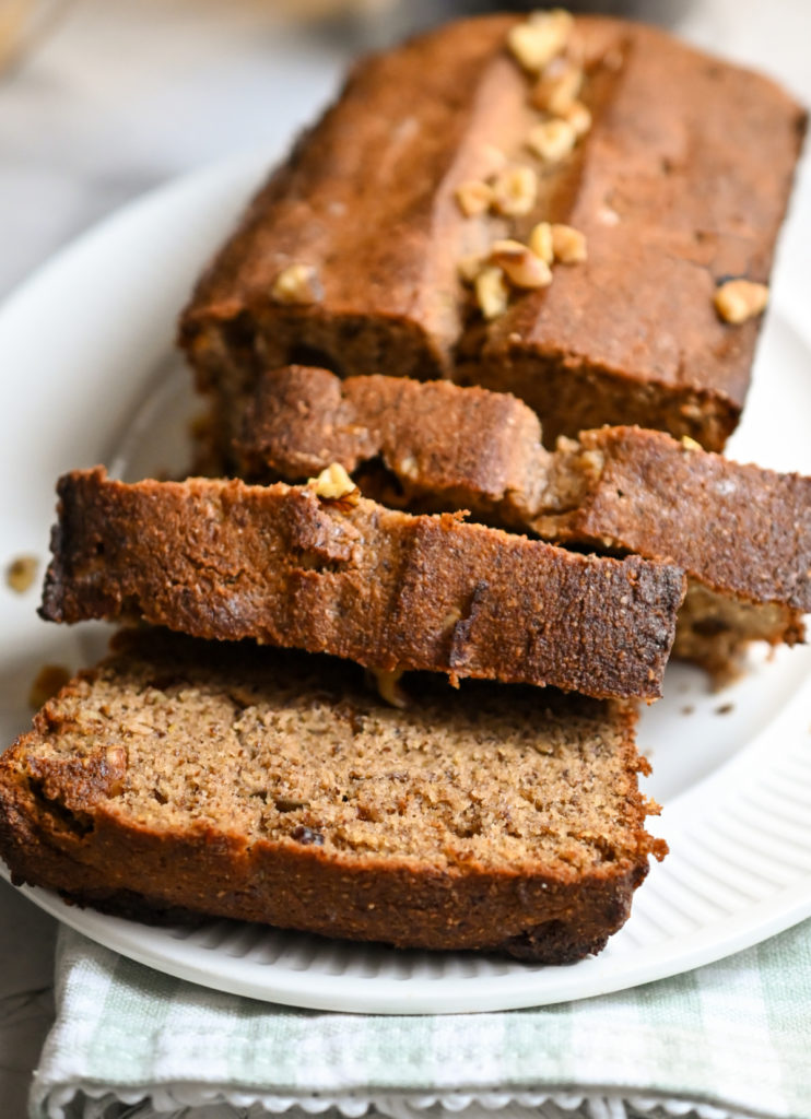 sliced keto banana bread ready to serve