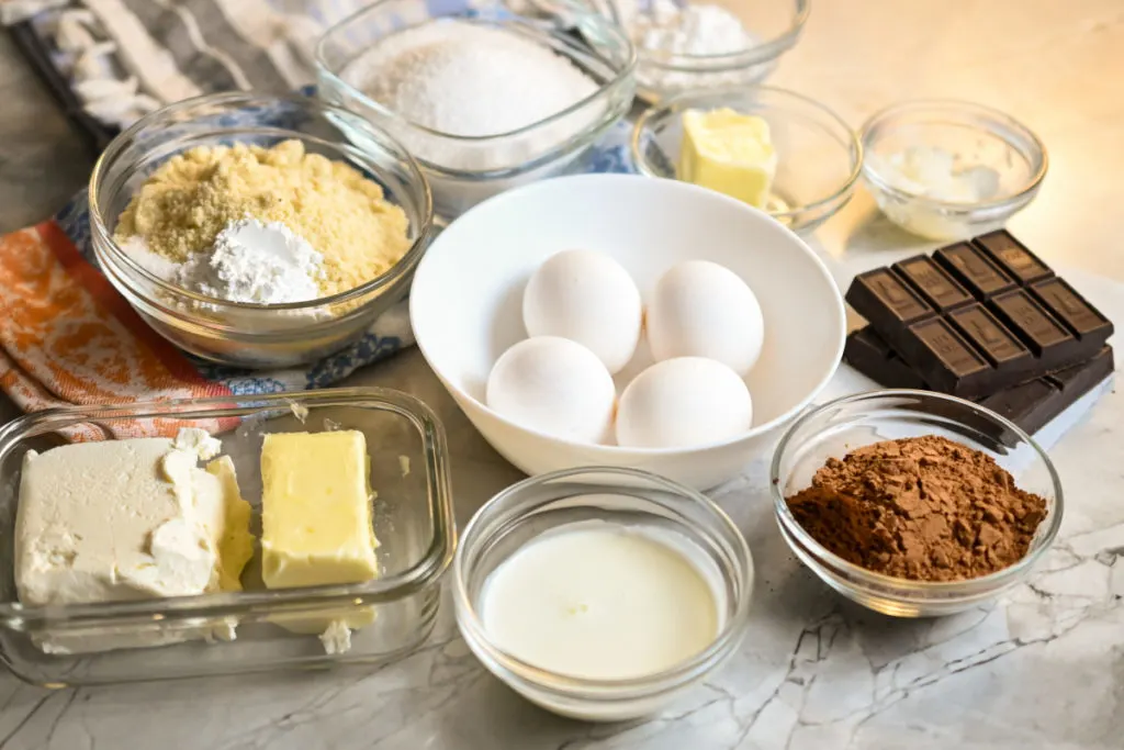 Ingredients needed for a keto cream cheese pound cake recipe