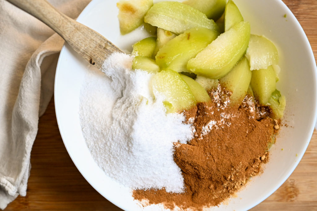 keto apple pie filling being made