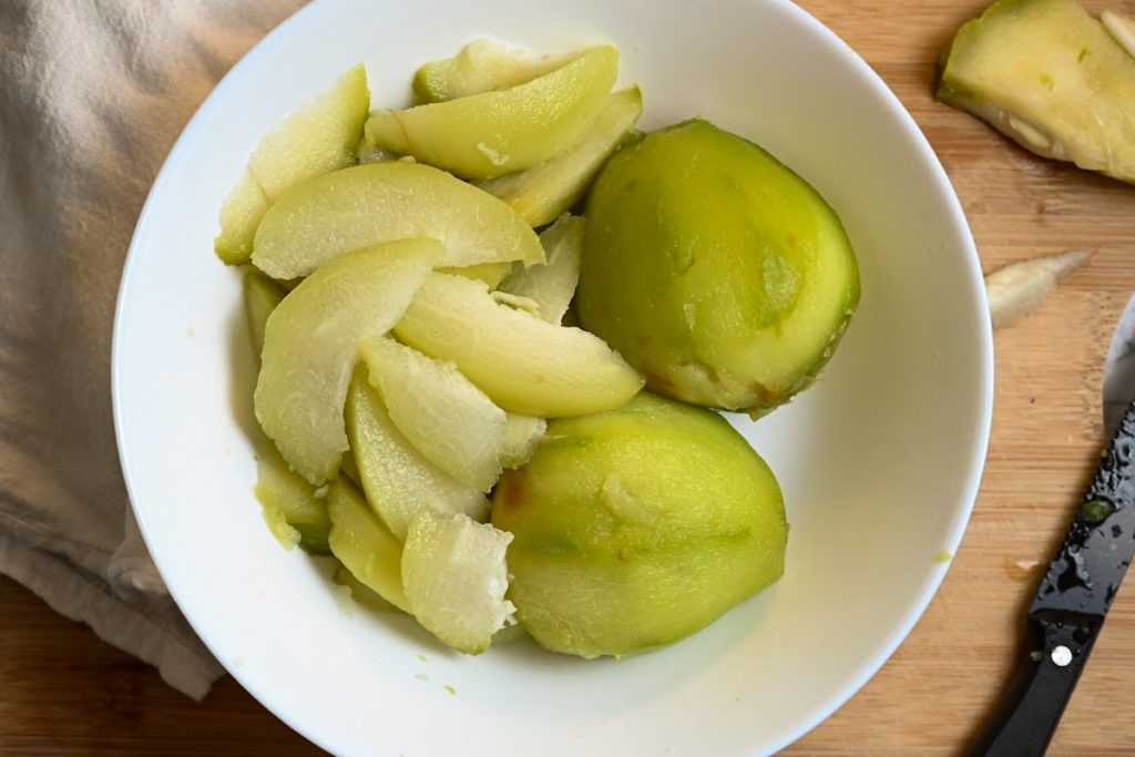 chayote squash cooked, peeled and ready to use in place of apples