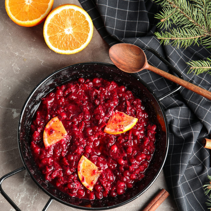 sugar-free cranberry sauce made in a black pot