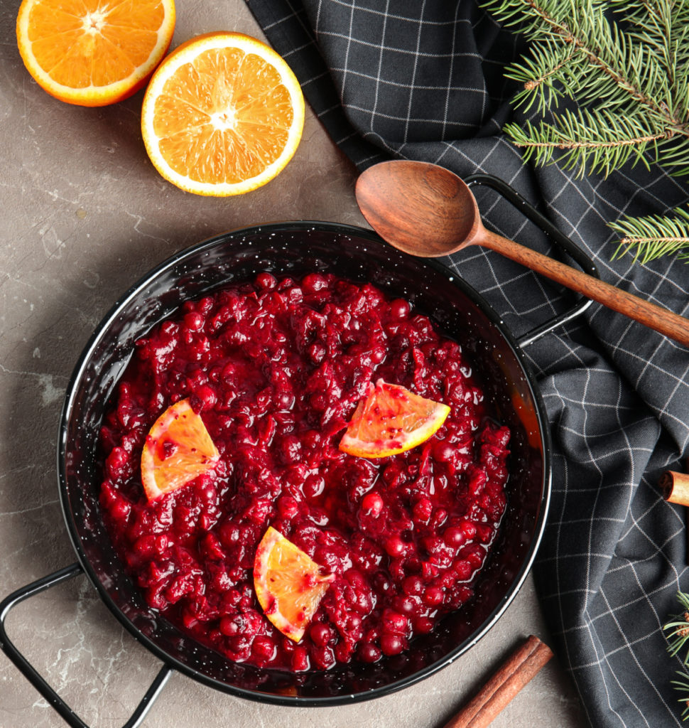 sugar-free cranberry sauce made in a black pot