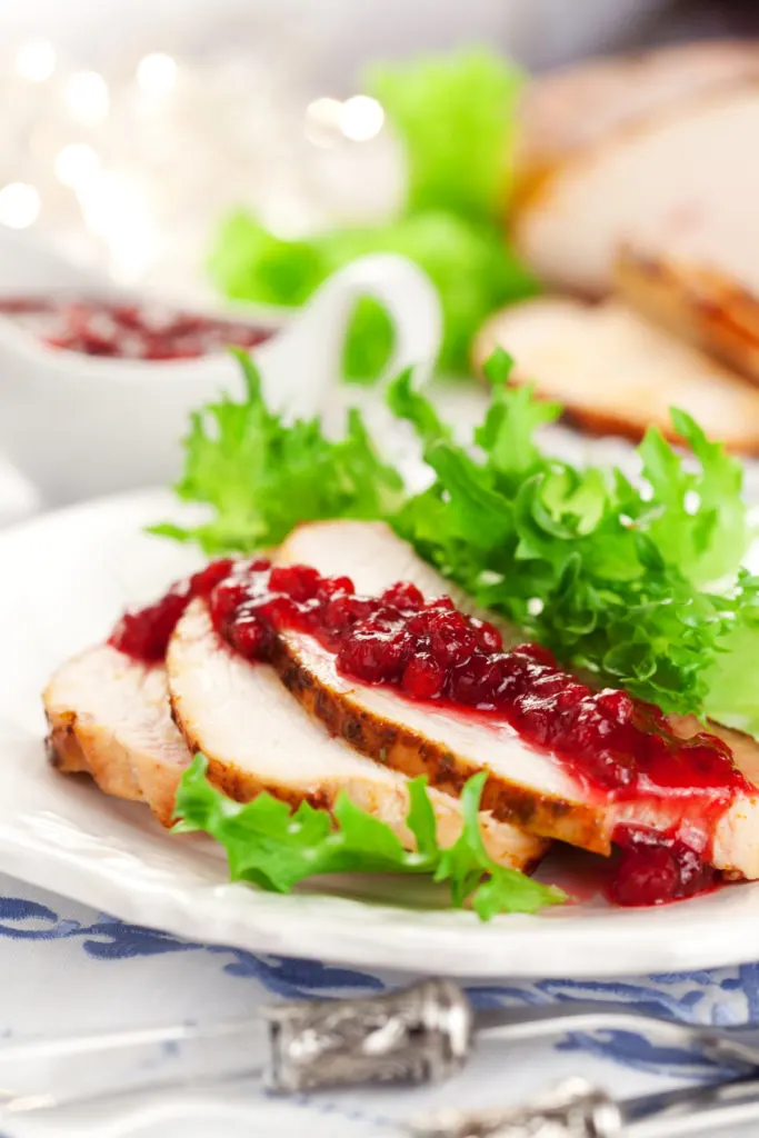 sugar-free cranberry sauce served over roasted turkey