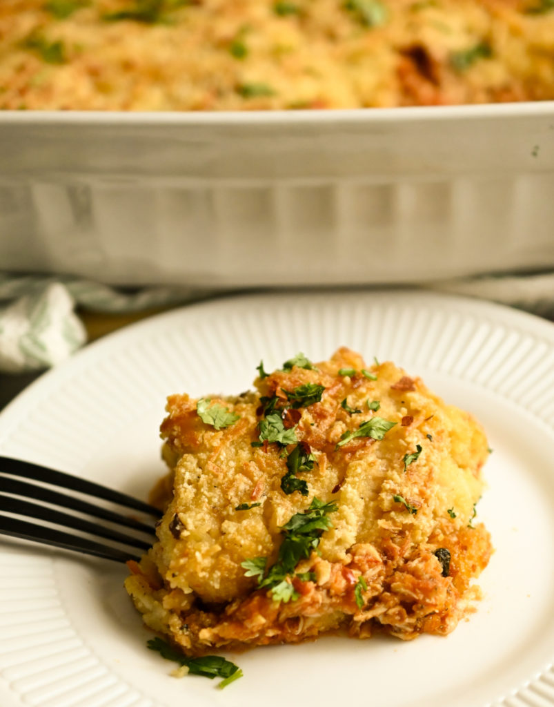 Keto-friendly chicken parmesan casserole served