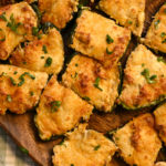 bite-size pieces of three cheese stuffed poblano peppers served as an appetizer.