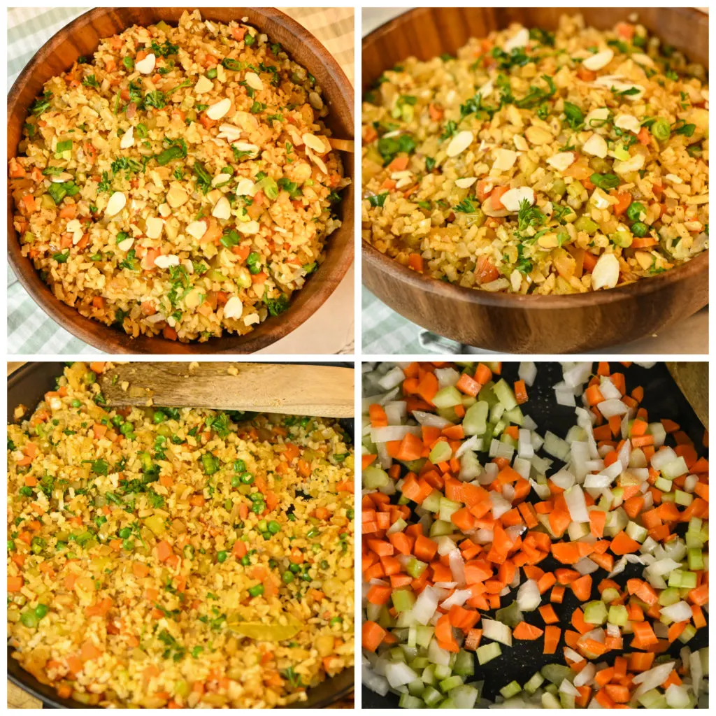 Keto cauliflower rice pilaf process pictures