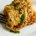 keto chicken parmesan casserole served on a white plate