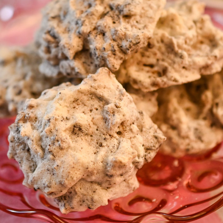 keto meringue cookies with pecans and sugar-free chocolate chips