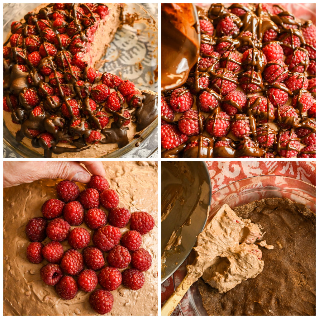 keto no-bake raspberry chocolate icebox pie process pictures