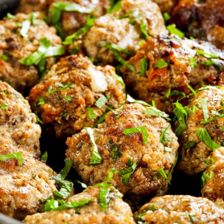 baked keto pastrami meatballs featured image
