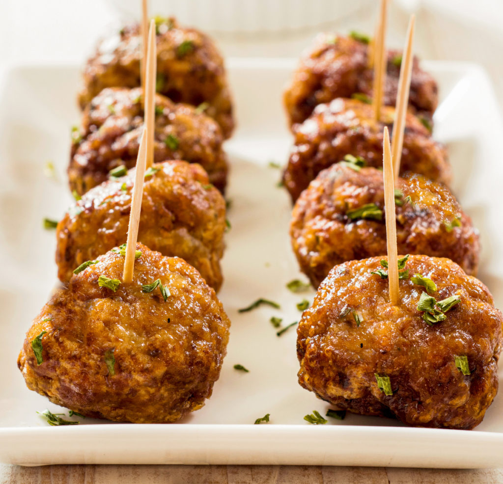 keto pastrami meatballs served as an appetizer