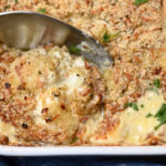 low carb chicken carbonara casserole being served
