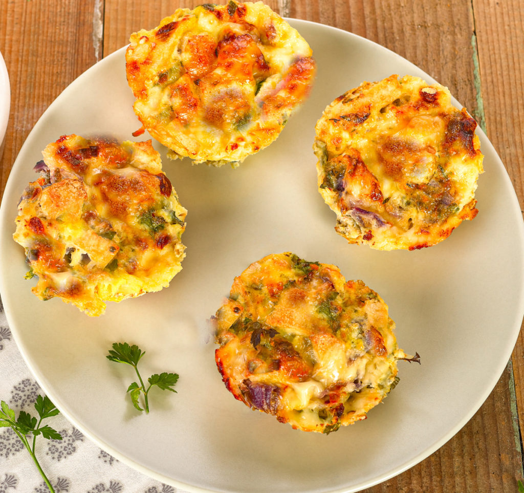 keto egg muffin bites served on a white plate