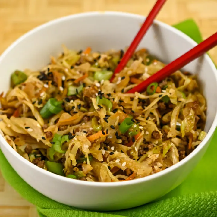 keto egg roll in a bowl recipe card image
