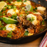 keto steak fajita casserole being served