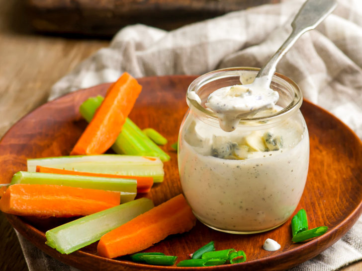 Best keto blue cheese dressing used as a dip for carrots and celery sticks
