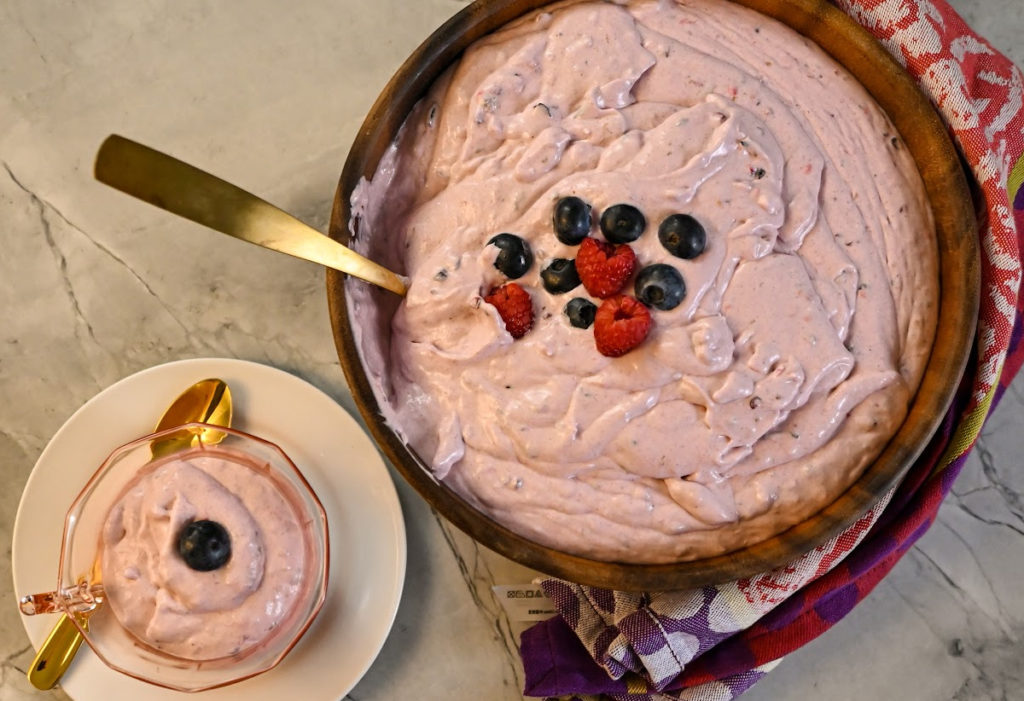 keto berry cheesecake fluff served