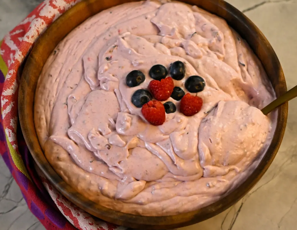 keto mixed berry cheesecake fluff recipe card image