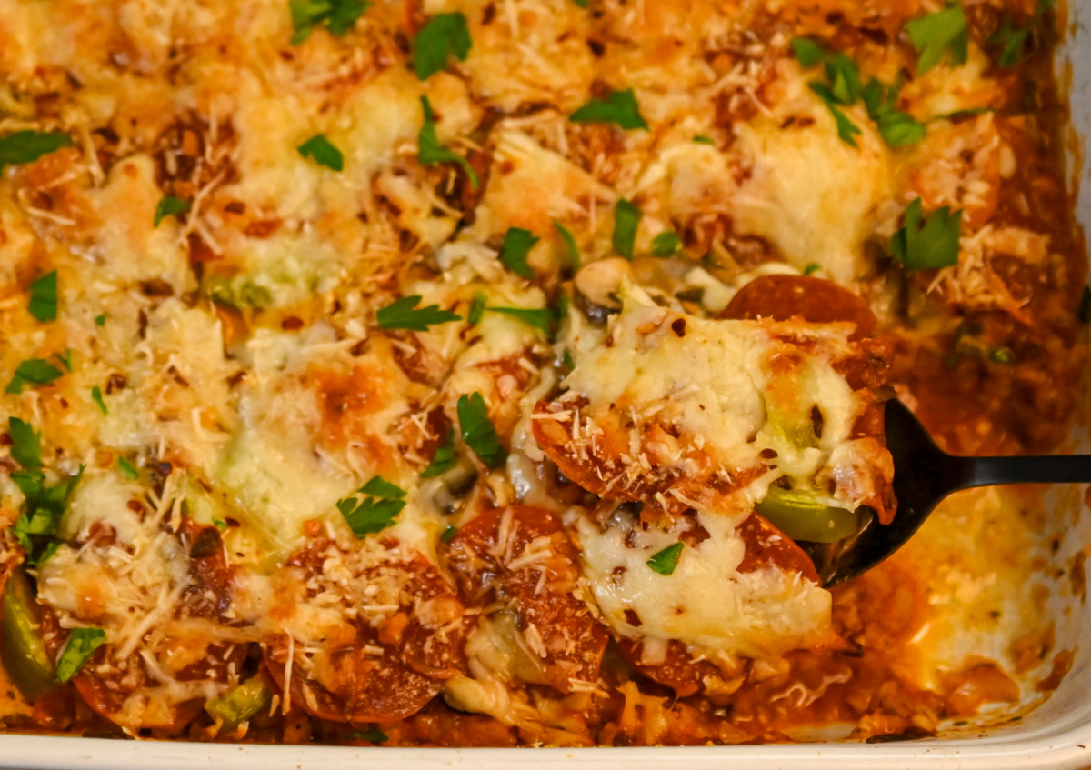 keto pizza casserole recipe image