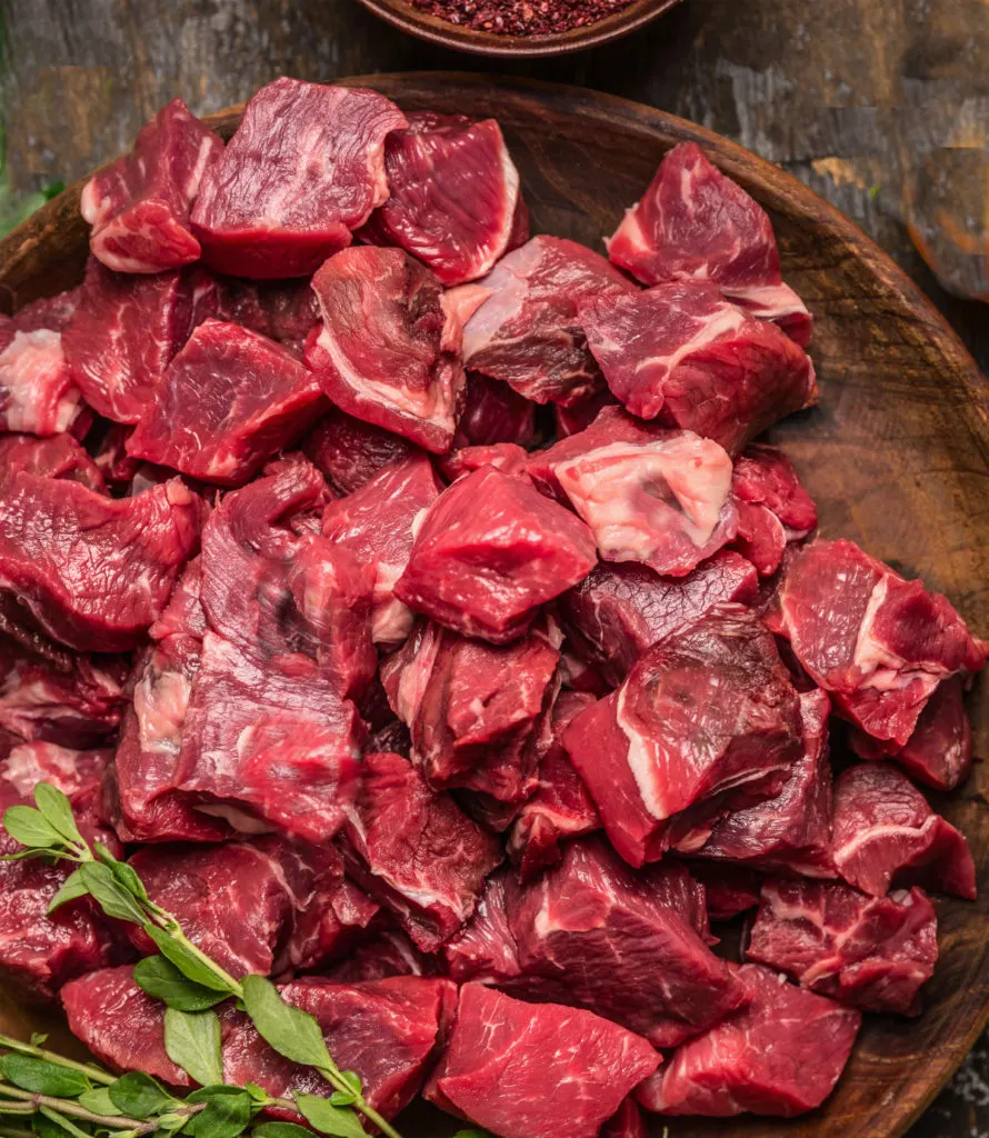 raw steak chunks ready to be cooked
