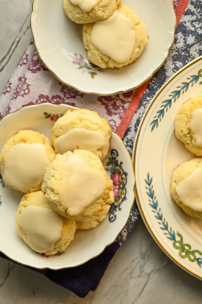 keto amaretti cookies served in vintage dishes