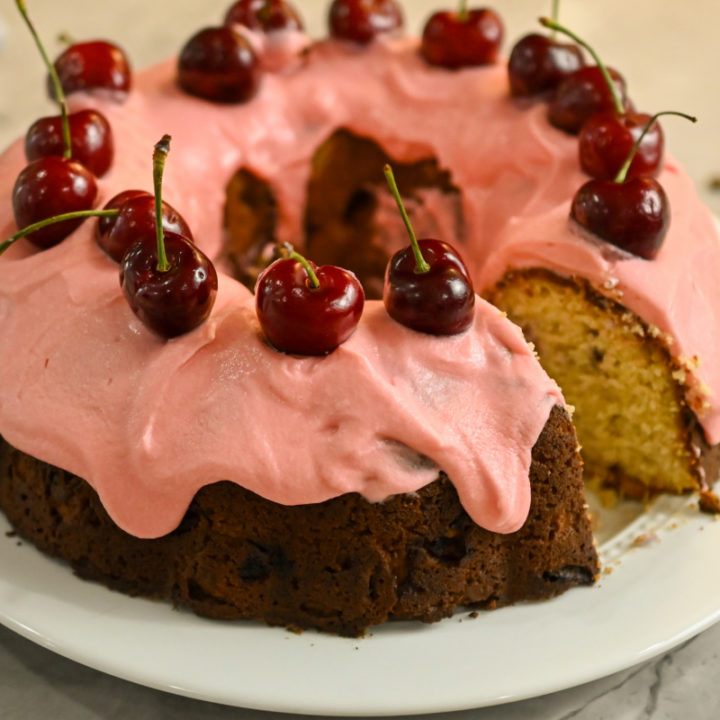 keto cherry bundt cake featured image