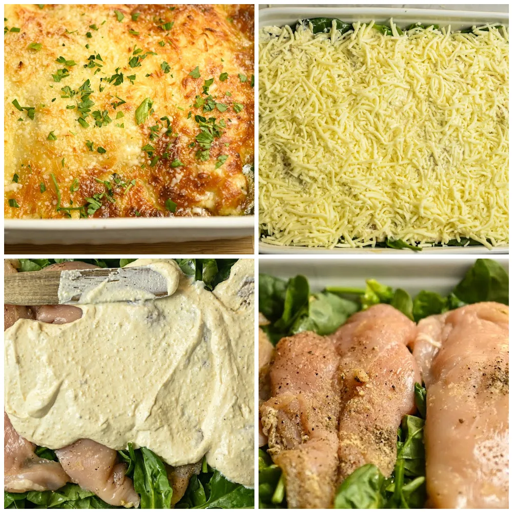 keto chicken Florentine casserole process pictures