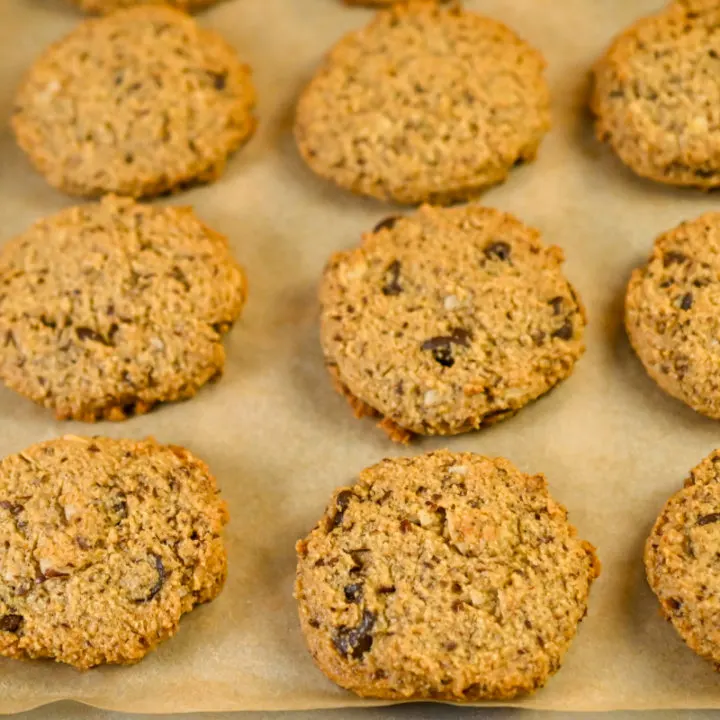 keto cowboy cookies baked and cooling