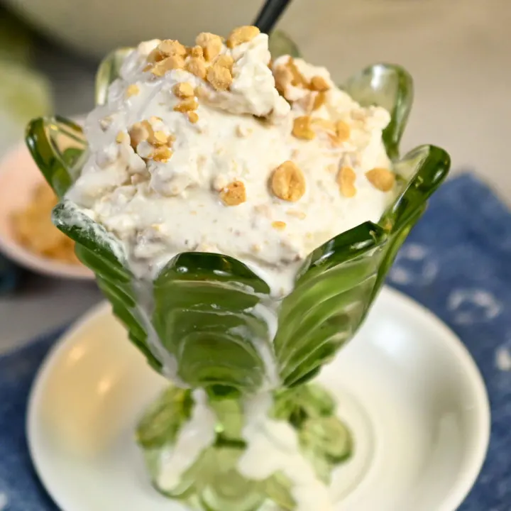 keto peanut butter ice served in a vintage green dessert cup