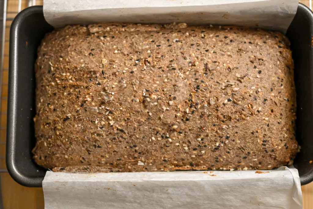 Gluten-free pumpernickel bread baked